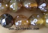 CAA5566 15 inches 6mm faceted round AB-color banded agate beads