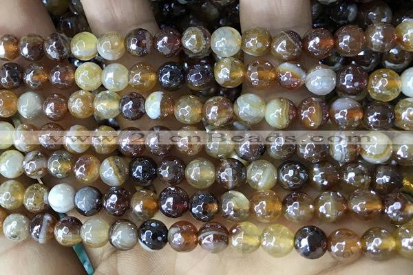 CAA5566 15 inches 6mm faceted round AB-color banded agate beads