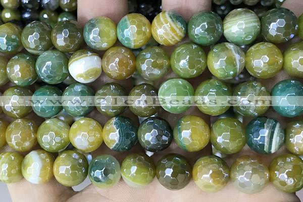 CAA5576 15 inches 10mm faceted round AB-color banded agate beads