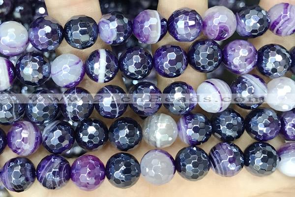 CAA5595 15 inches 8mm faceted round AB-color banded agate beads