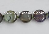 CAA561 15.5 inches 14mm faceted flat round dragon veins agate beads