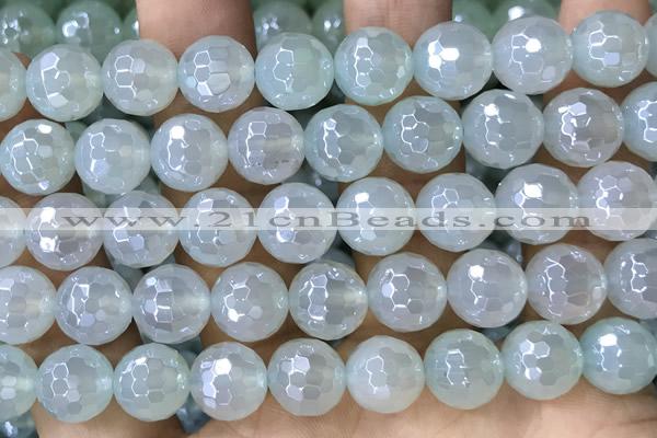 CAA5636 15 inches 8mm faceted round AB-color green agate beads