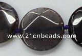 CAA564 15.5 inches 30mm faceted flat round dragon veins agate beads