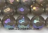 CAA5646 15 inches 8mm faceted round AB-color grey agate beads