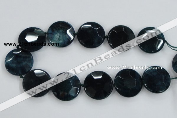 CAA565 15.5 inches 35mm faceted flat round dragon veins agate beads