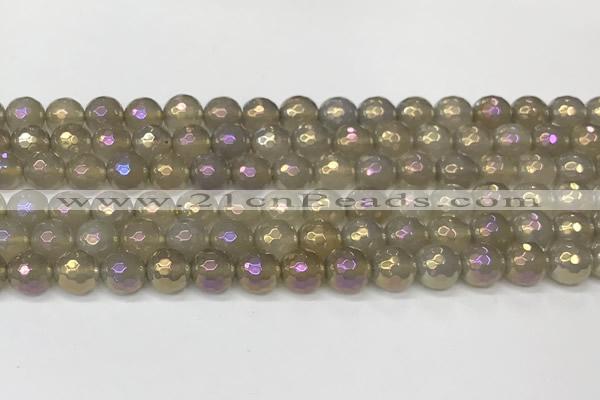 CAA5651 15 inches 8mm faceted round AB-color grey agate beads