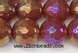 CAA5666 15 inches 8mm faceted round AB-color red agate beads