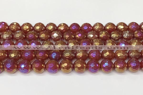 CAA5668 15 inches 12mm faceted round AB-color red agate beads