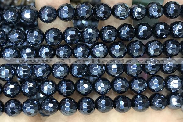 CAA5670 15 inches 6mm faceted round AB-color black agate beads