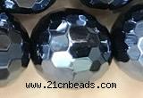 CAA5672 15 inches 10mm faceted round AB-color black agate beads