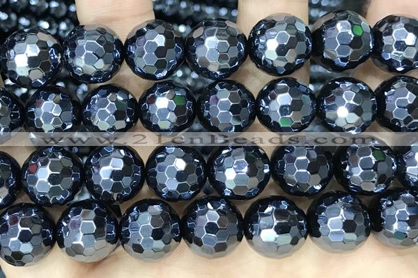 CAA5672 15 inches 10mm faceted round AB-color black agate beads