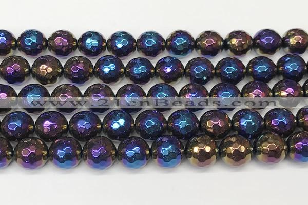 CAA5682 15 inches 10mm faceted round AB-color black agate beads