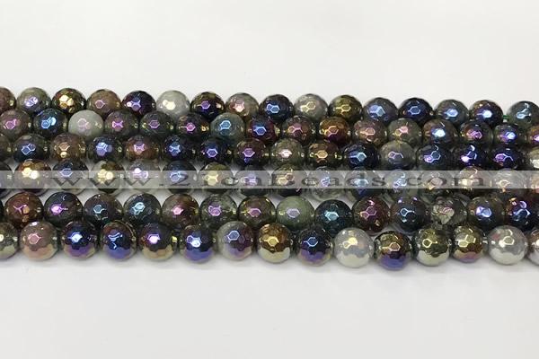 CAA5691 15 inches 8mm faceted round AB-color Indian agate beads