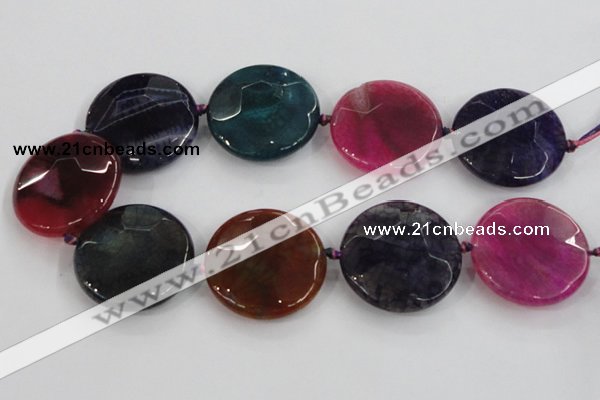 CAA574 15.5 inches 45mm faceted flat round dragon veins agate beads