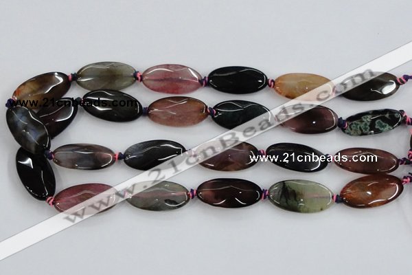 CAA578 15.5 inches 15*30mm faceted oval dragon veins agate beads