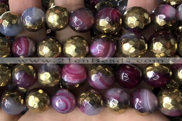 CAA5876 15 inches 6mm,8mm,10mm & 12mm faceted round electroplated banded agate beads