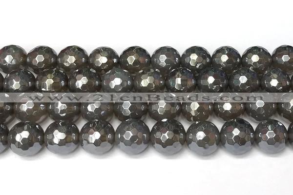 CAA5946 15 inches 12mm faceted round AB-color grey agate beads