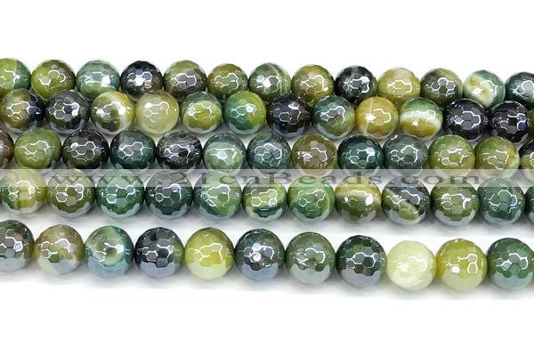 CAA5954 15 inches 10mm faceted round AB-color line agate beads