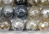 CAA5956 15 inches 6mm faceted round AB-color line agate beads