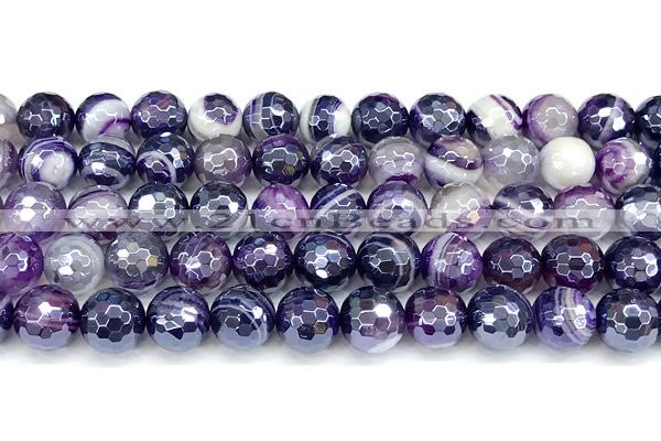 CAA5984 15 inches 10mm faceted round AB-color line agate beads