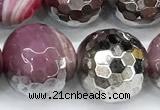 CAA6015 15 inches 12mm faceted round electroplated line agate beads