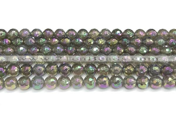 CAA6043 15 inches 8mm faceted round AB-color grey agate beads