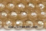 CAA6050 15 inches 6mm faceted round AB-color yellow agate beads