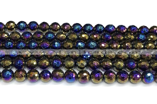 CAA6055 15 inches 8mm faceted round AB-color black agate beads