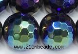 CAA6057 15 inches 12mm faceted round AB-color black agate beads