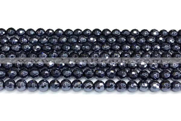 CAA6058 15 inches 6mm faceted round AB-color black agate beads