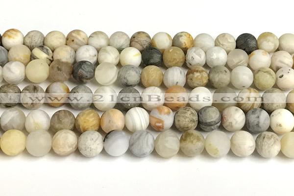 CAA6082 15 inches 8mm round matte bamboo leaf agate beads