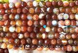 CAA6330 15 inches 6mm faceted round red banded agate beads