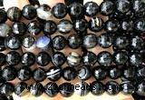 CAA6352 15 inches 10mm faceted round black banded agate beads