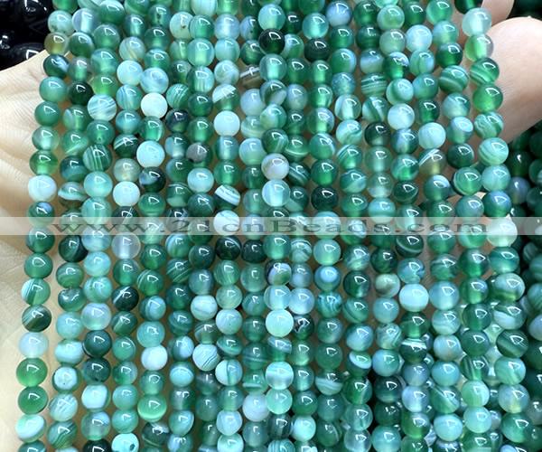 CAA6390 15 inches 4mm round green banded agate beads wholesale
