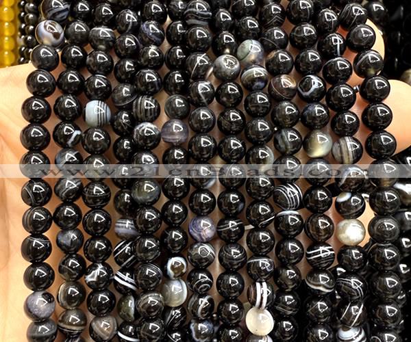 CAA6401 15 inches 6mm round black banded agate beads wholesale