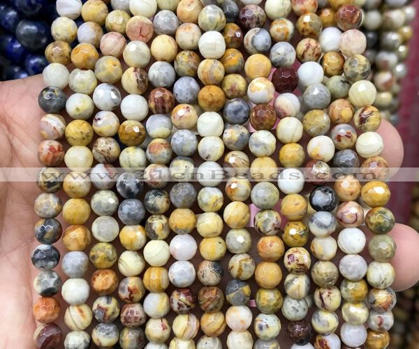 CAA6452 15 inches 4mm faceted round yellow crazy lace agate beads