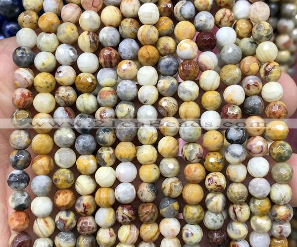 CAA6453 15 inches 6mm faceted round yellow crazy lace agate beads