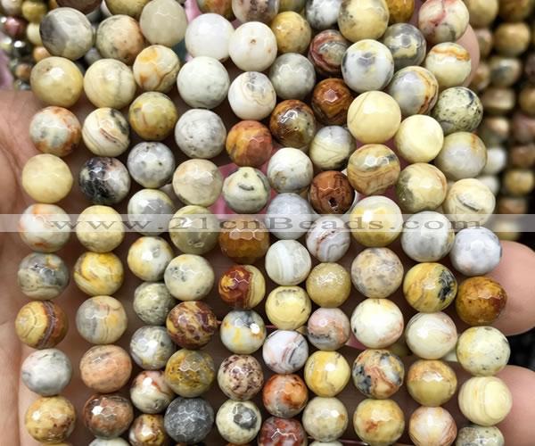 CAA6454 15 inches 8mm faceted round yellow crazy lace agate beads