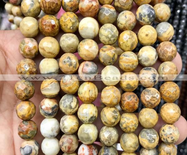 CAA6455 15 inches 10mm faceted round yellow crazy lace agate beads