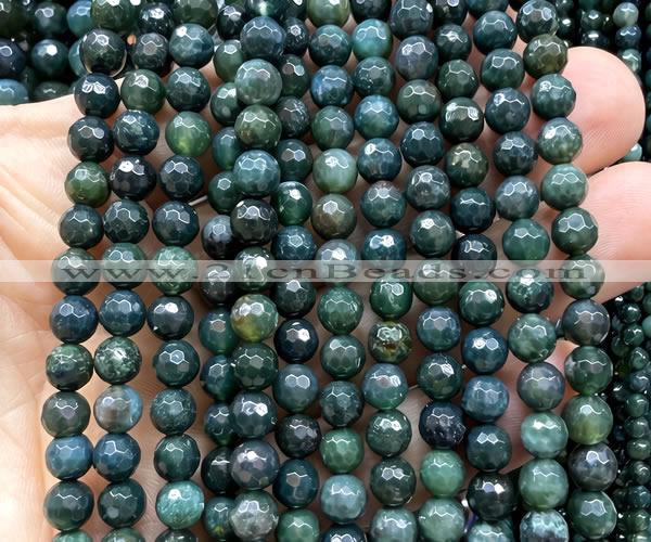 CAA6460 15 inches 6mm faceted round moss agate beads wholesale