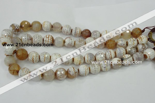 CAA724 15.5 inches 14mm faceted round fire crackle agate beads