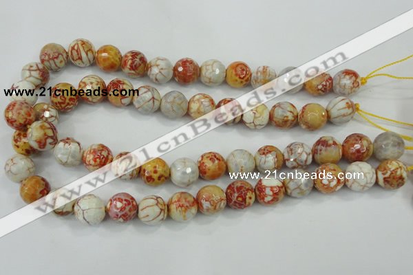 CAA729 15.5 inches 14mm faceted round fire crackle agate beads