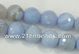 CAA739 15.5 inches 14mm faceted round blue lace agate beads wholesale