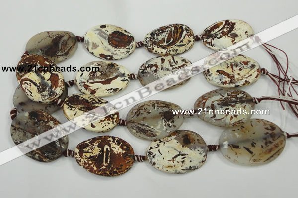 CAA762 15.5 inches 30*39mm twisted oval wooden agate beads