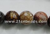 CAA813 15.5 inches 16mm faceted round fire crackle agate beads