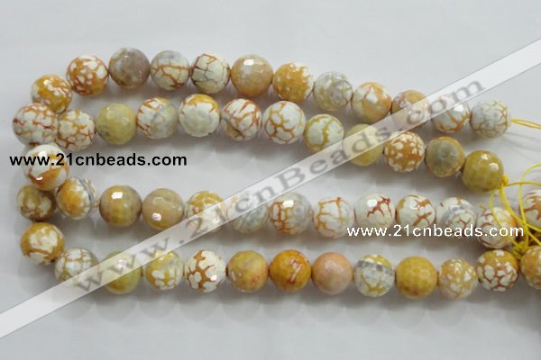 CAA816 15.5 inches 16mm faceted round fire crackle agate beads