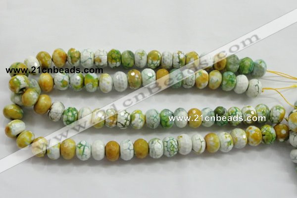 CAA825 15.5 inches 10*14mm faceted rondelle fire crackle agate beads