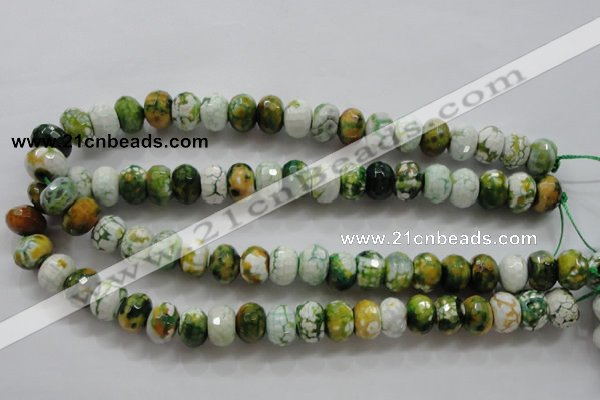 CAA827 15.5 inches 10*14mm faceted rondelle fire crackle agate beads