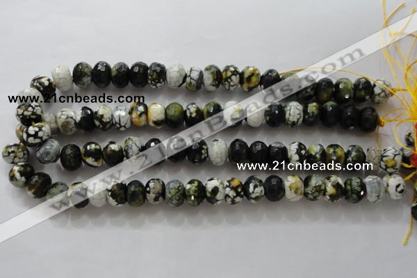 CAA828 15.5 inches 10*14mm faceted rondelle fire crackle agate beads