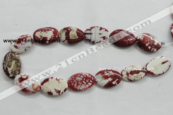 CAA840 15.5 inches 20*30mm twisted oval fire crackle agate beads